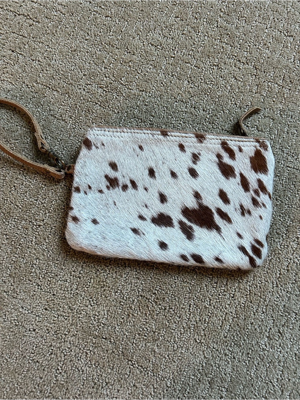 Myra Bag Cowhide Wristlet Clutch - Brown & White Spotted